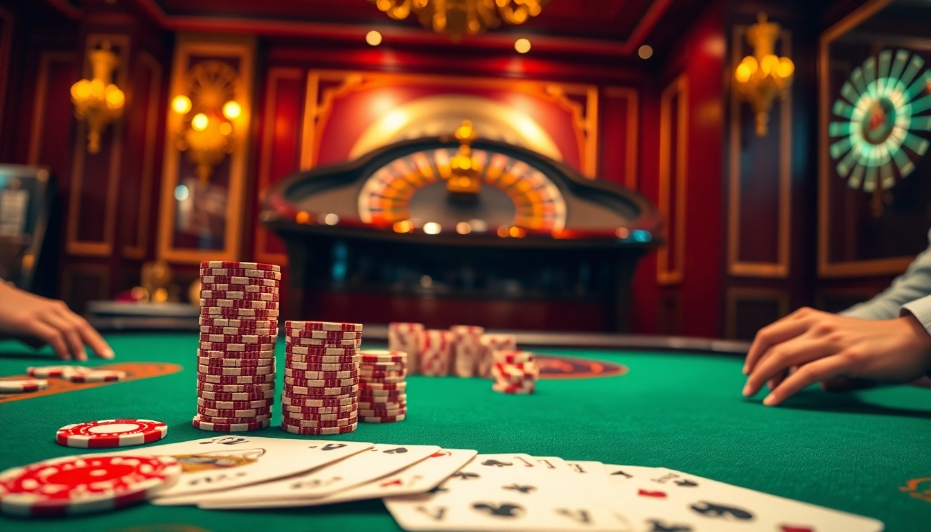 S8 casino players strategizing over a luxurious poker table with vibrant chips and cards.