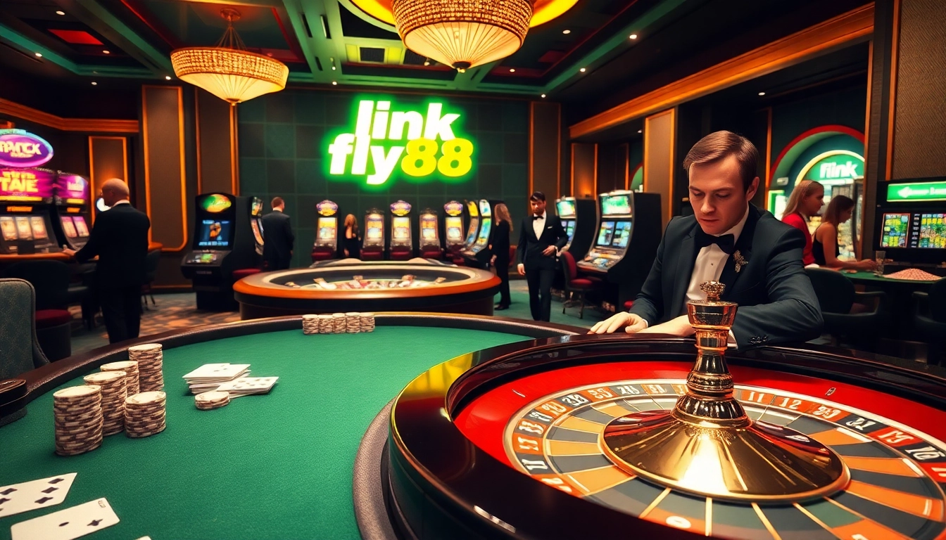 Experience the thrill of gaming at link fly88 with vibrant casino tables and exciting slot machines.