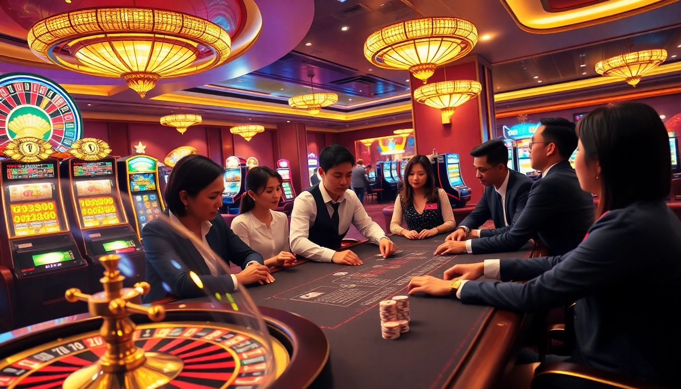 Experience the thrill of nhà cái af88 at an exciting casino environment with vibrant gaming elements.