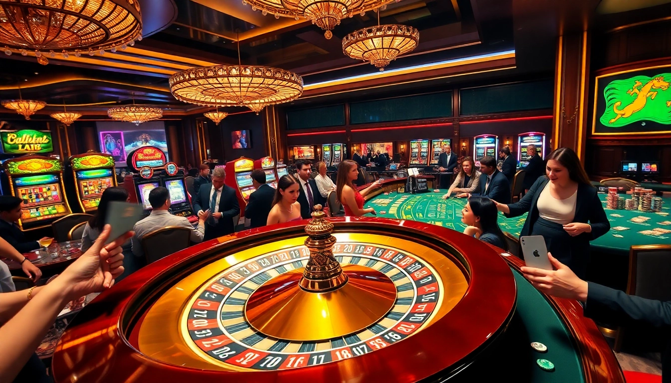 Experience the thrill at the vibrant casino scene at https://f168.faith/, featuring lively players by the roulette wheel.
