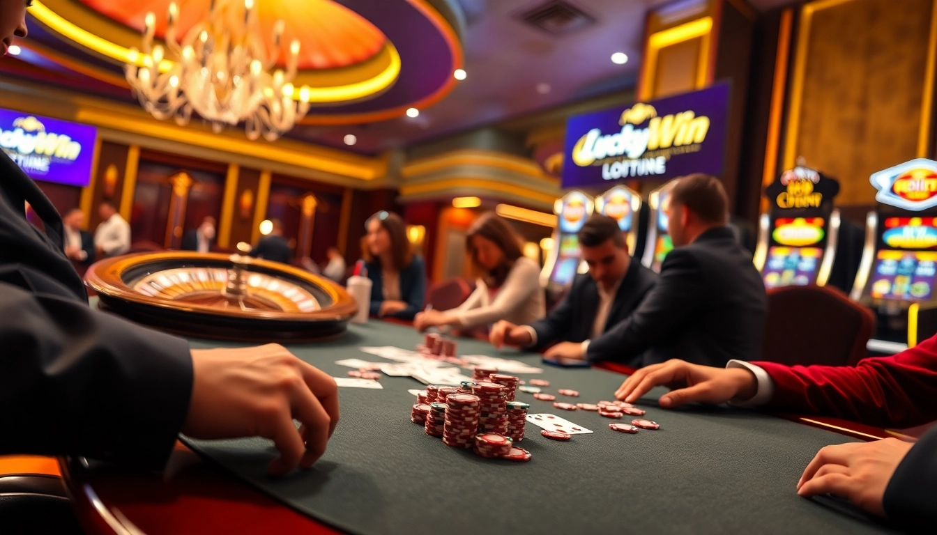 Experience the excitement of luckywin lott with players at a luxurious casino table.