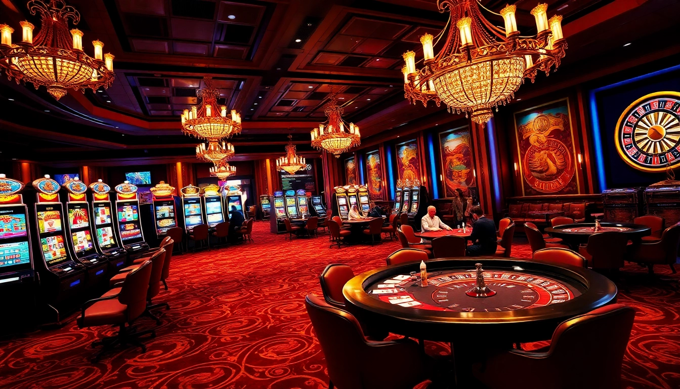 Play exciting games at hay.win's luxurious casino, featuring vibrant slot machines and strategic poker tables.