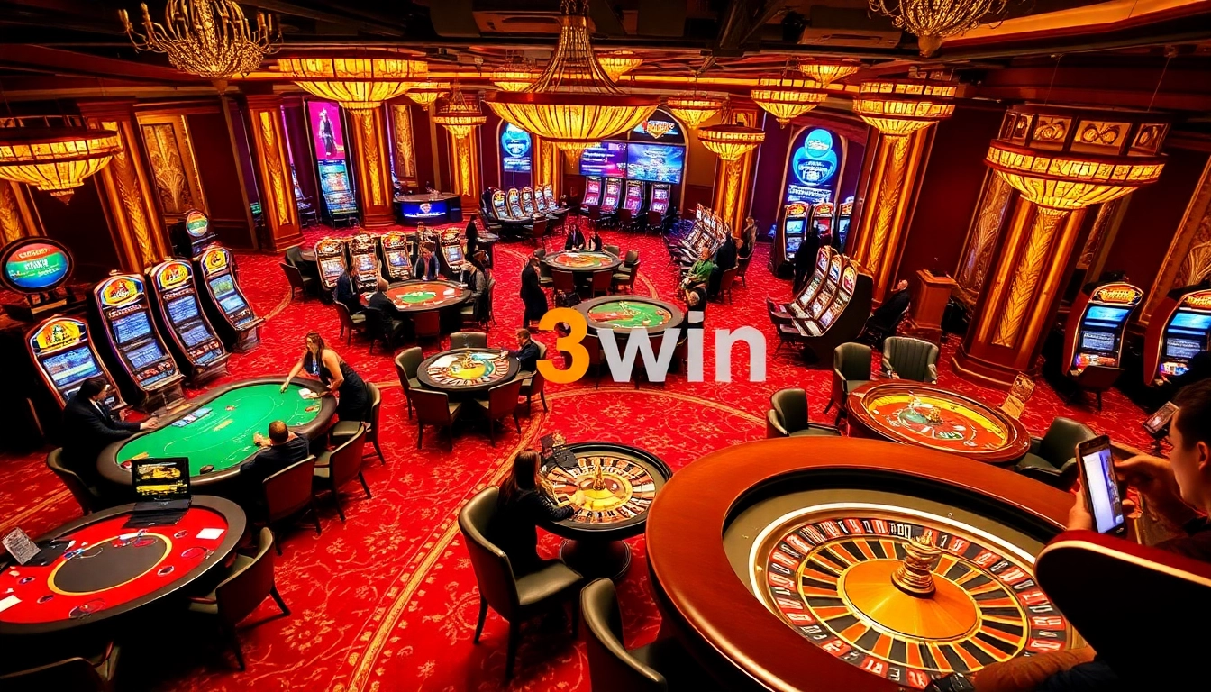 Players enjoying a thrilling poker game at 33win casino, surrounded by vibrant lights and engaging atmosphere.