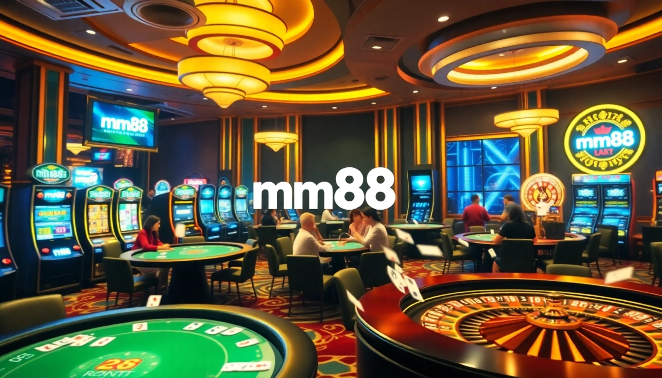 Players enjoying an exciting game of poker at mm88 casino, featuring lively gameplay and vibrant atmosphere.