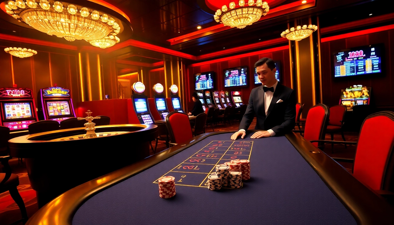 Players enjoy gambling at F168.blue with vibrant poker chips and elegant tables.