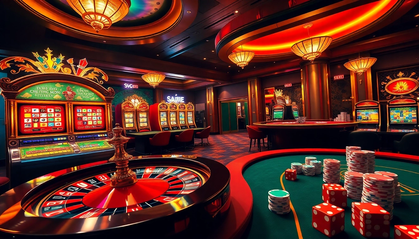 Experience the thrill of winning at https://five88.foo/ with vibrant casino visuals showcasing poker tables, roulette wheels, and slot machines.