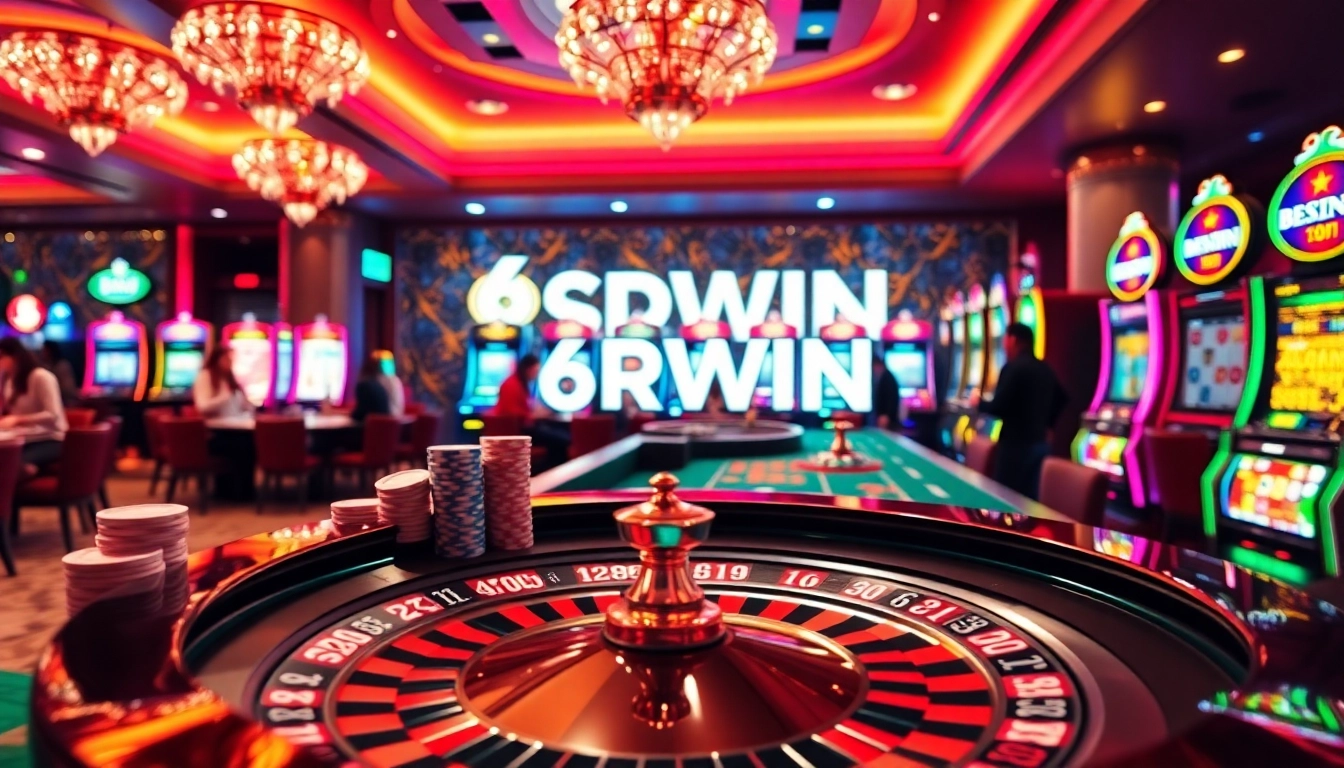 Experience the excitement of a luxurious 6RWIN casino with vibrant games and engaging players.