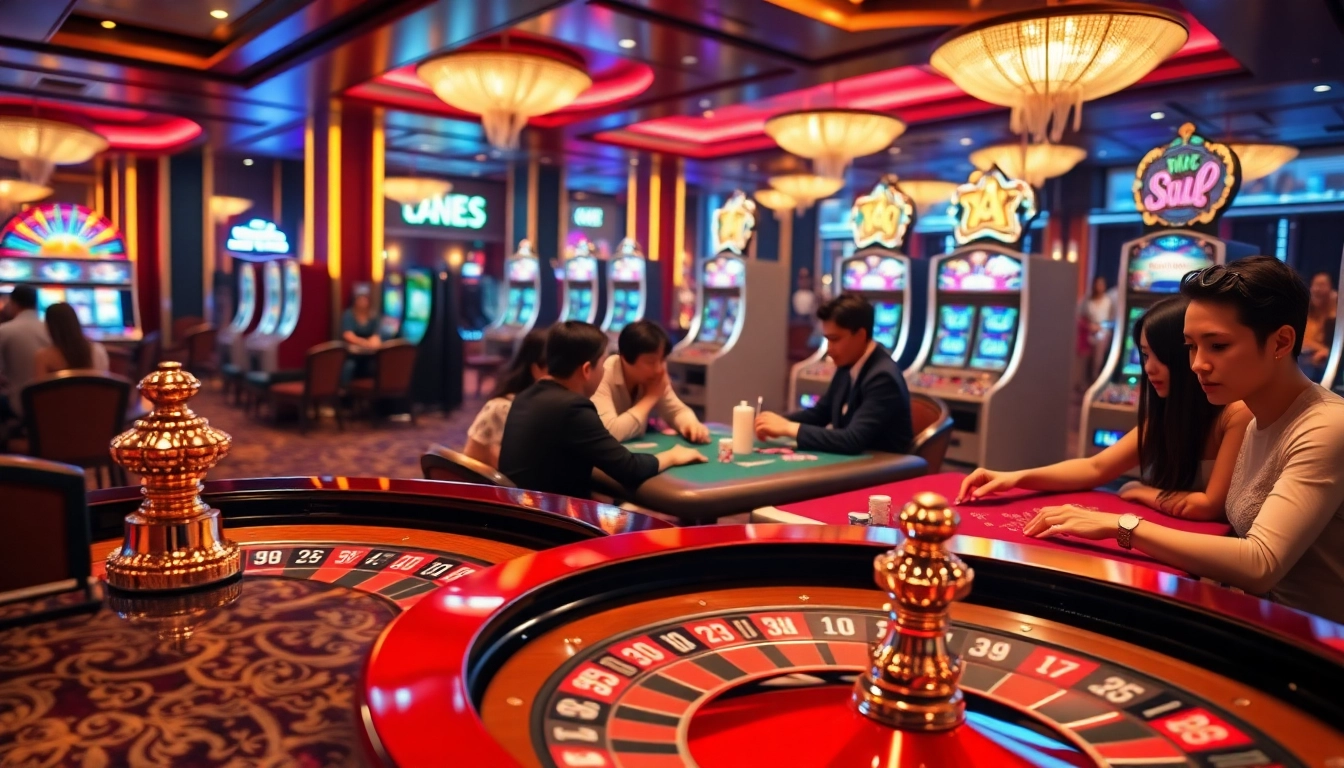 Exciting gameplay at Sòng bạc FLY88 with roulette, poker, and slot machines.