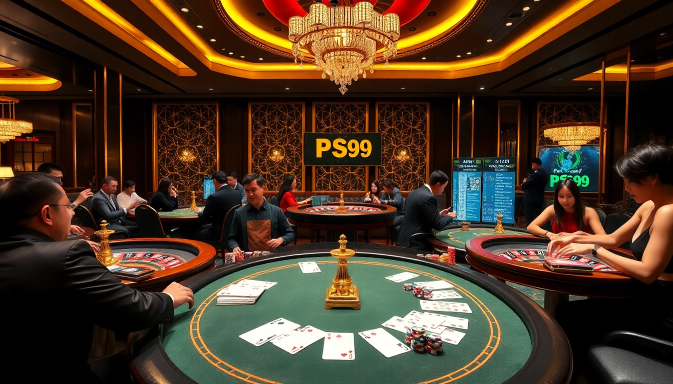 Experience the thrill of nhà cái PS99 at a vibrant casino, with elegant tables and eager players.