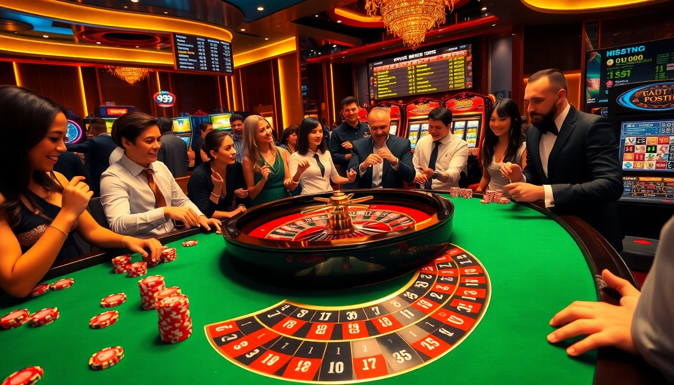 Experience excitement at PS99's luxury roulette table as players place bets in a vibrant casino setting.
