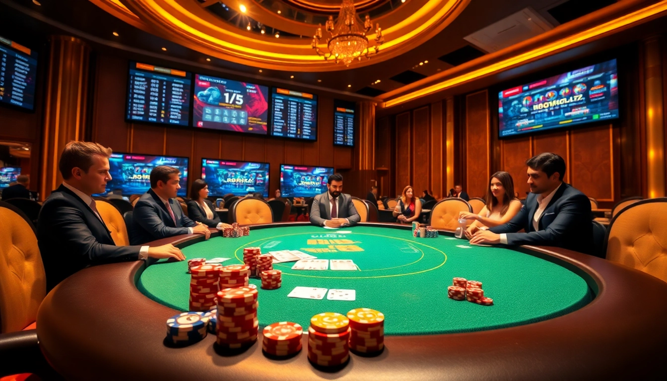 Experience the thrill of Fb88 with vibrant casino elements including poker chips and live betting screens.