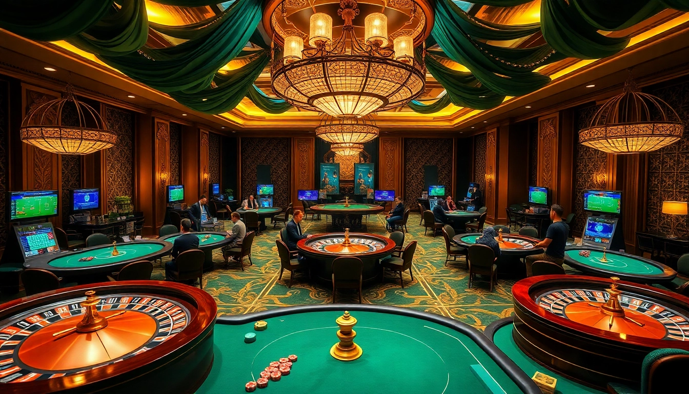 Experience the thrill of gambling at uu88.com with vibrant poker tables and roulette wheels.