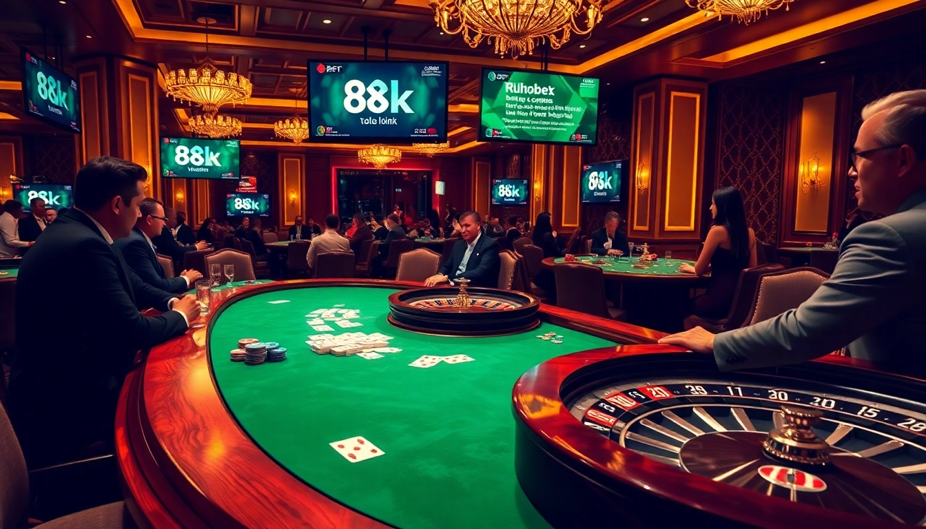 Enjoying high-stakes poker while exploring the 8kbet link in a luxurious casino setting.
