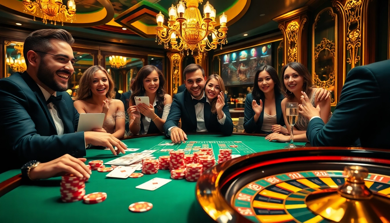 Players enjoying thrilling games at the luxurious VIN88 casino with vibrant poker chips and elegant tables.