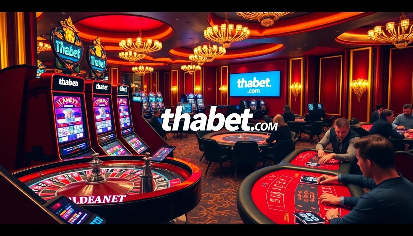 Engaged players enjoying vibrant gaming experiences at thabet.com casino with roulette and slots.