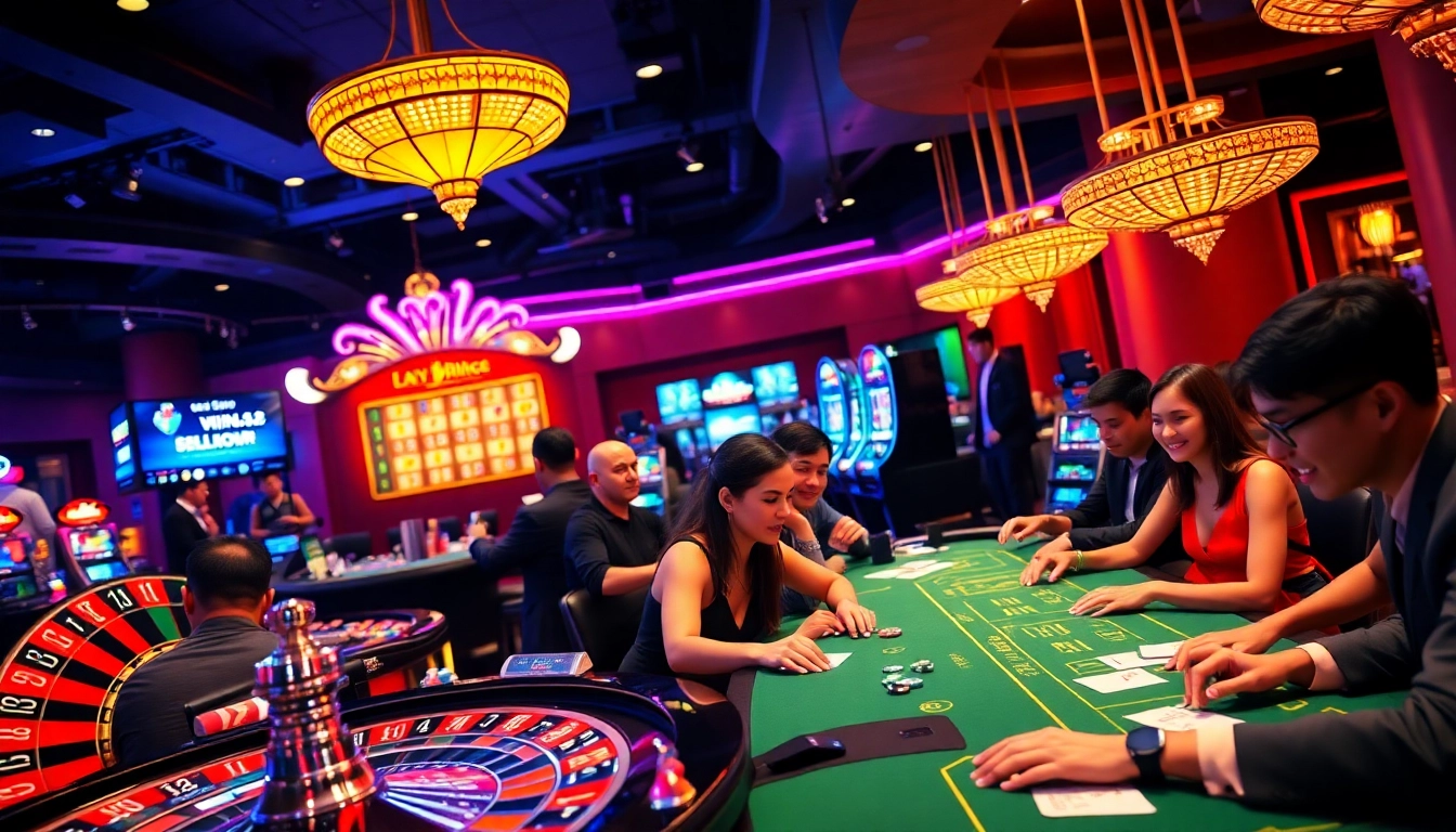 Experience high-stakes excitement at hay88 com with vibrant casino tables and players in action.