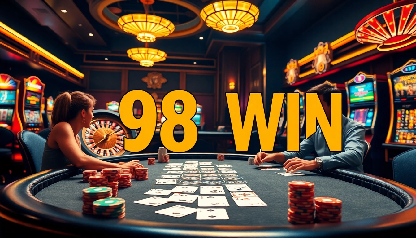 Experience the exhilarating atmosphere of a casino celebrating a 98 win with vibrant gameplay and luxury.