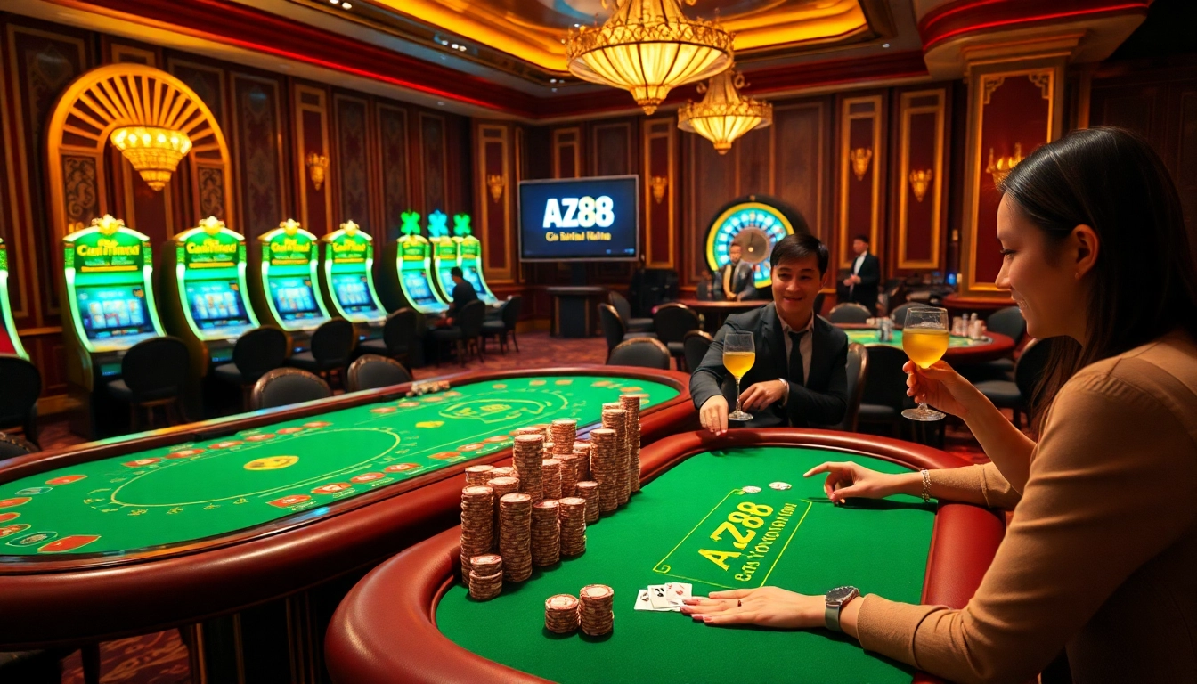 Experience the thrill of gambling at AZ88 with vibrant tables, exciting slot machines, and luxurious ambiance.