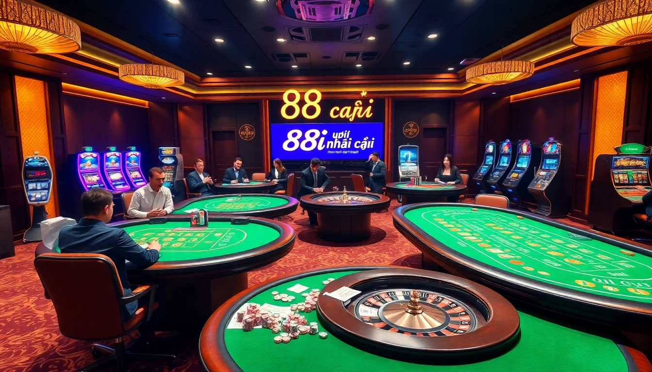 Experience thrilling gaming at 88i nhà cái with poker chips and roulette wheels.