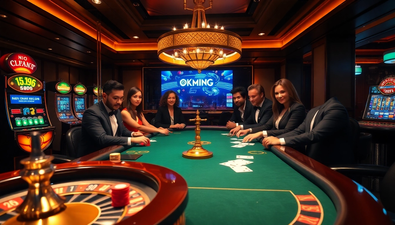 Engage in thrilling gambling moments at https://okking.group/ with luxurious casino scenes featuring poker tables and roulette.