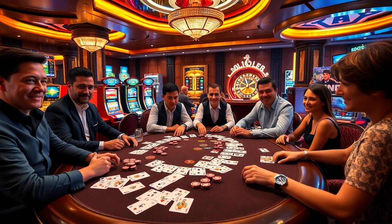 Experience high-stakes excitement with U888 in a lavish casino setting featuring poker tables and vibrant slot machines.