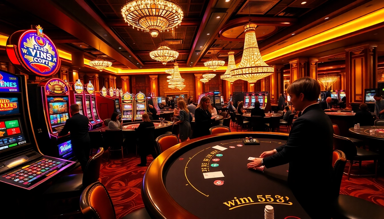 Experience excitement at the win55 casino, featuring vibrant slot machines and lively poker games.