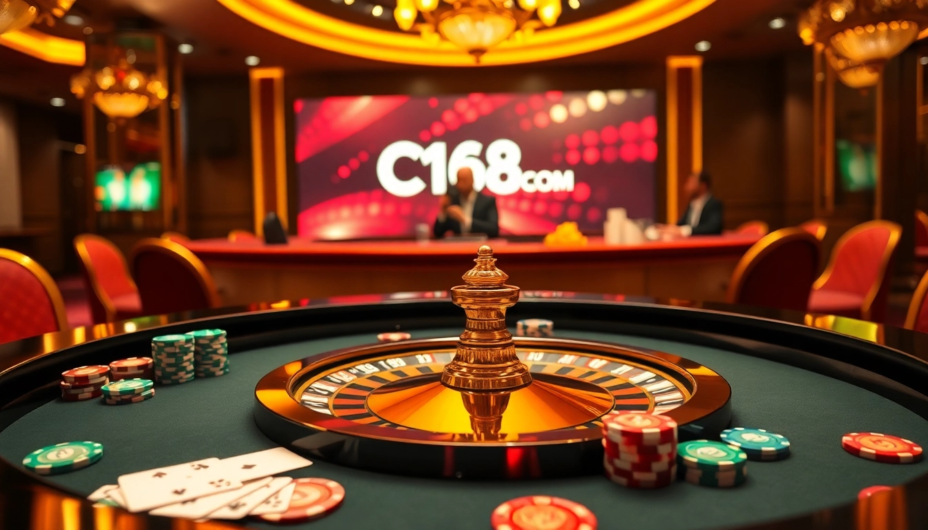Experience the thrill of C168 COM with an elegant roulette scene featuring vibrant casino elements.