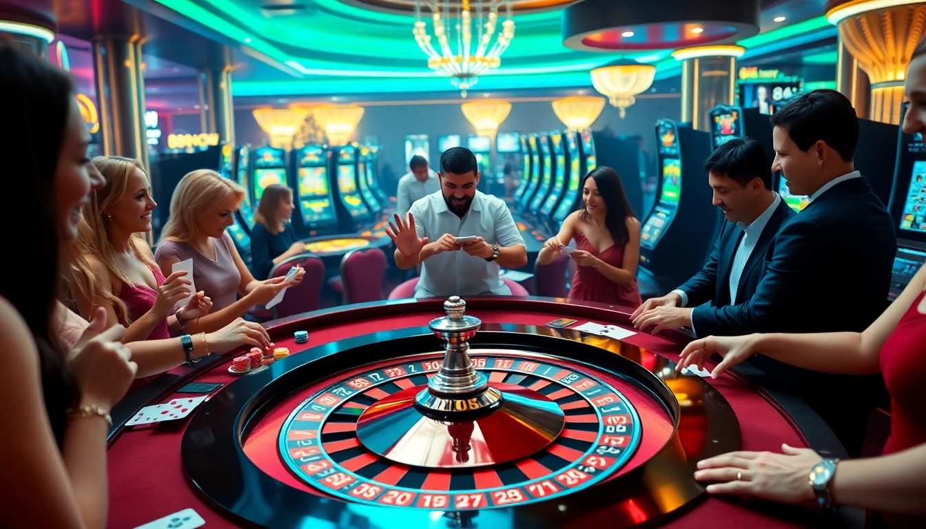 Experience the thrill of 888 NOW as players engage at a high-stakes roulette table filled with excitement and vibrant casino elements.