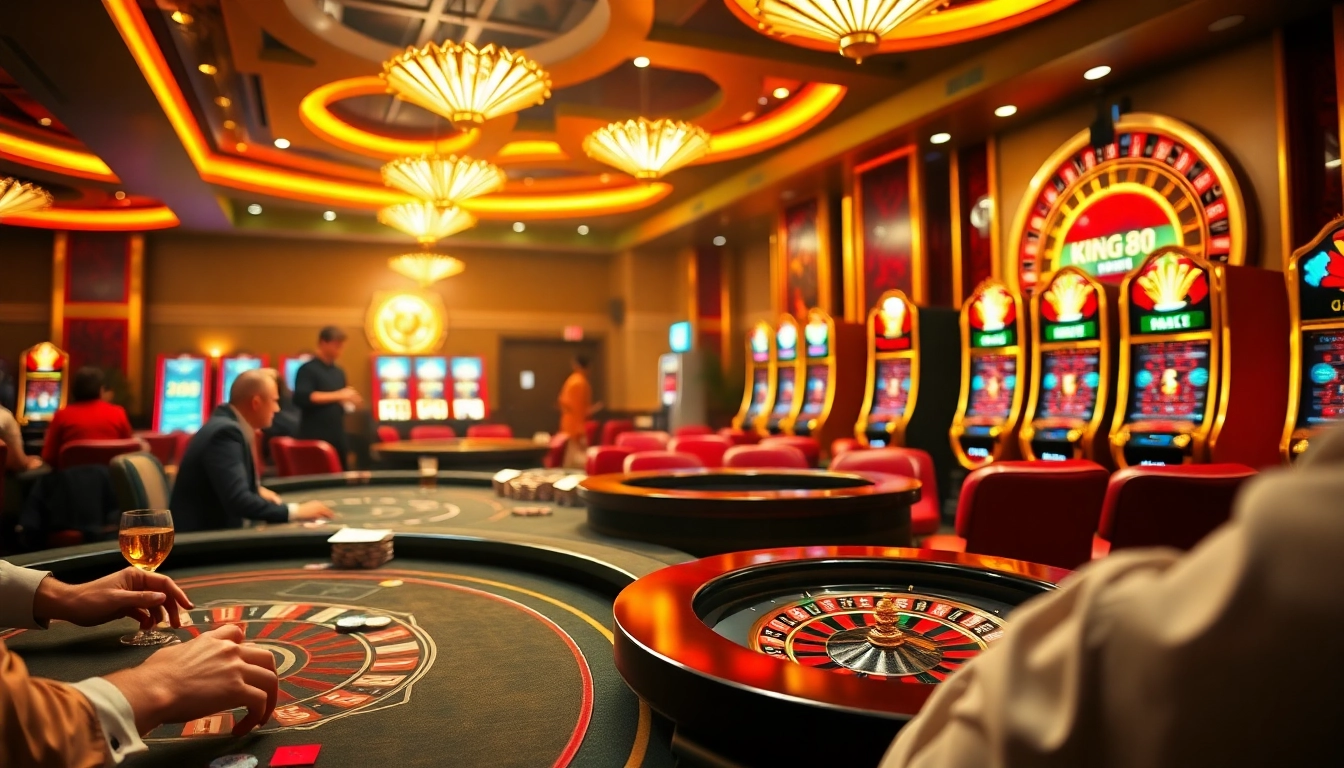 Exciting poker action at KING88 Casino with vibrant tables and classic cards.