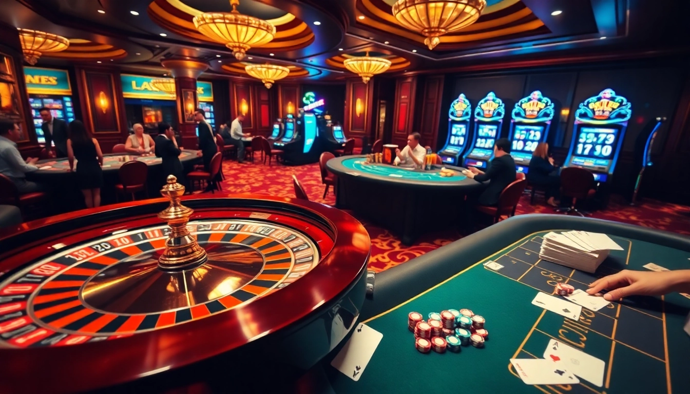 Experience thrilling gameplay at cm88 with luxurious casino tables and vibrant slot machines.