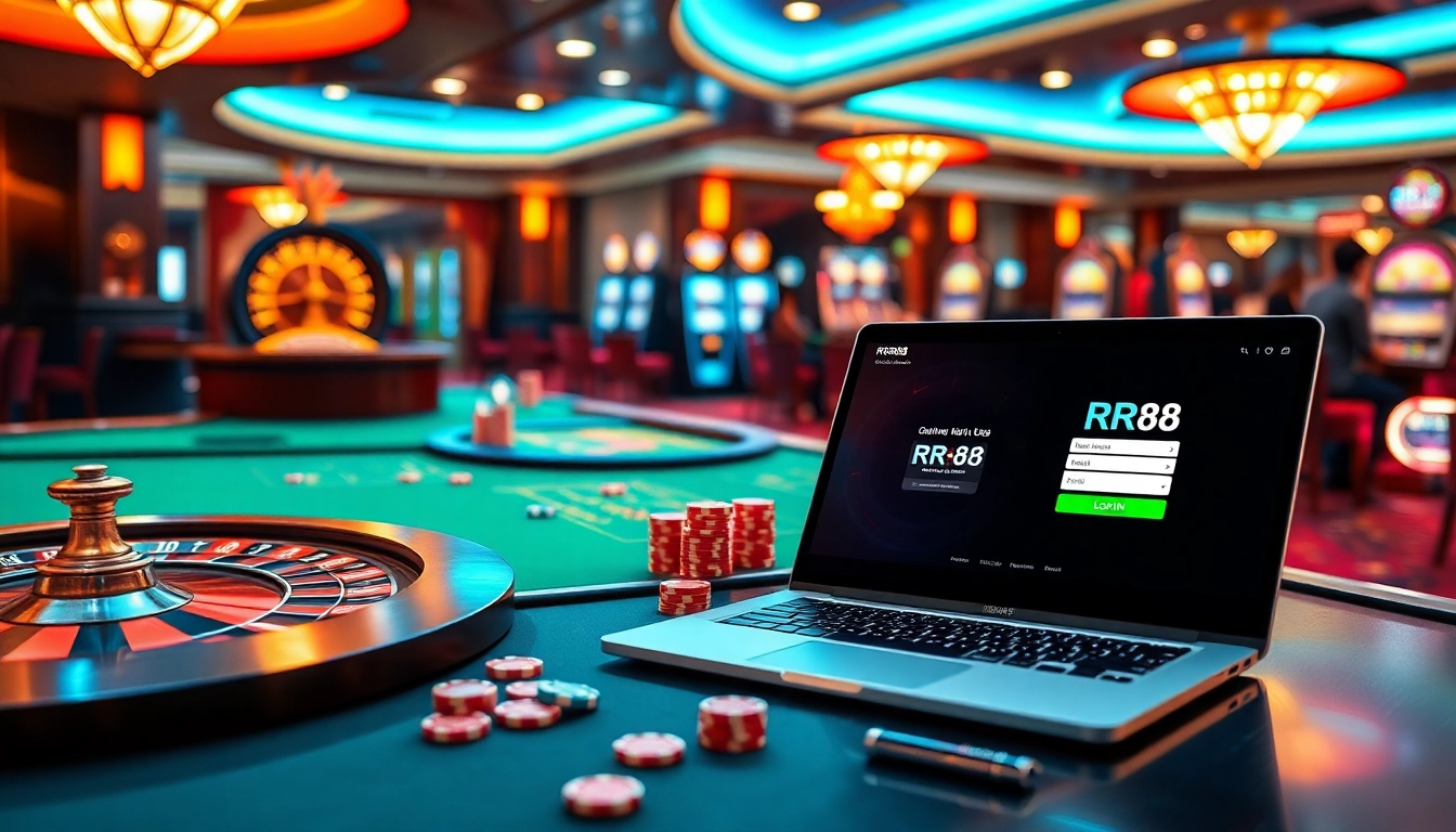 Enjoying rr88 đăng nhập at a vibrant casino with roulette and poker games.