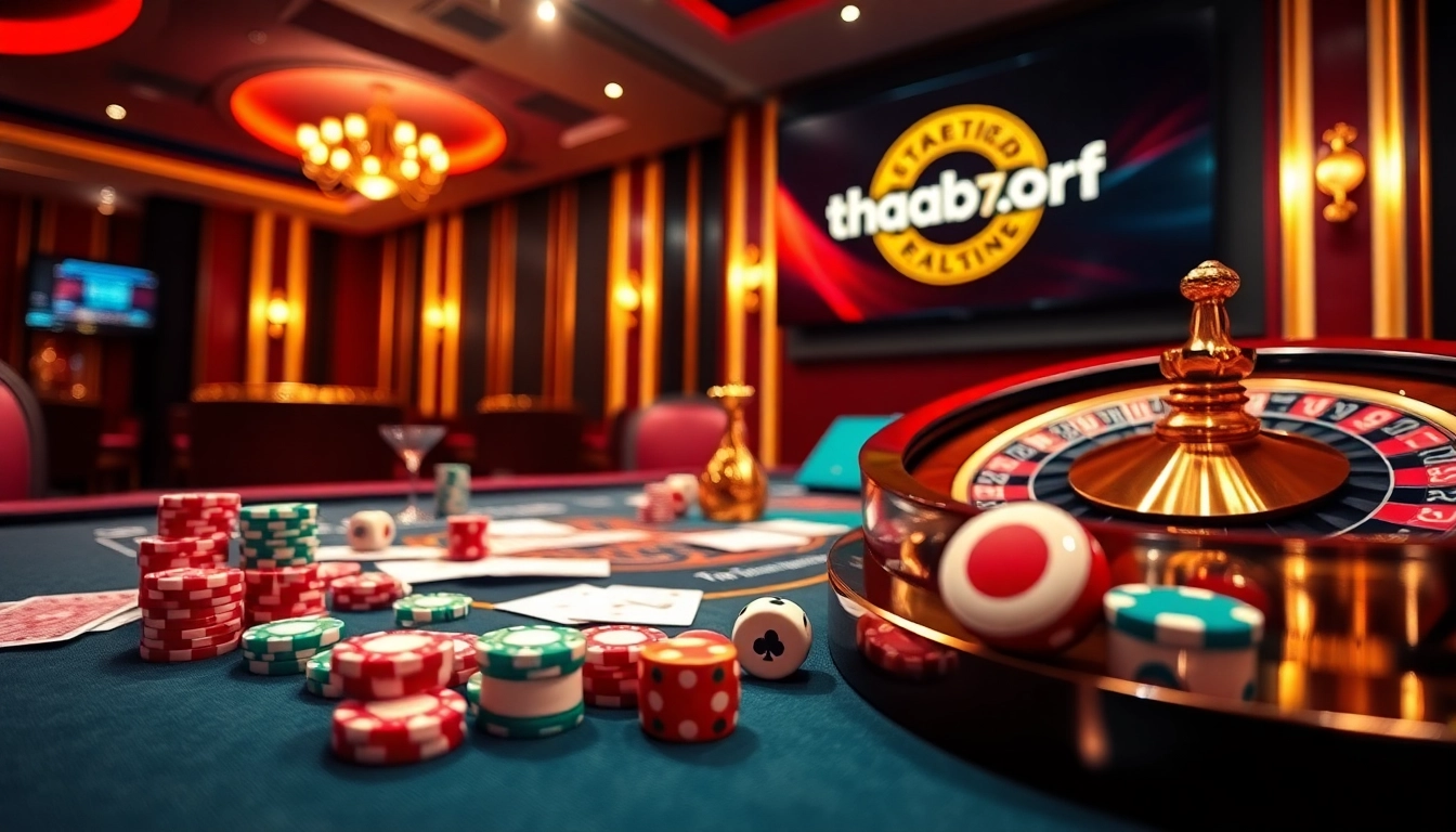 Players experiencing thrilling games at thabet77.org casino table, filled with chips and cards.