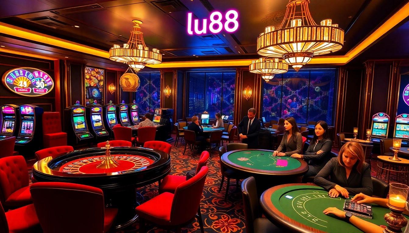 Experience thrilling gaming excitement at lu88's lavish casino with roulette and slot machines.