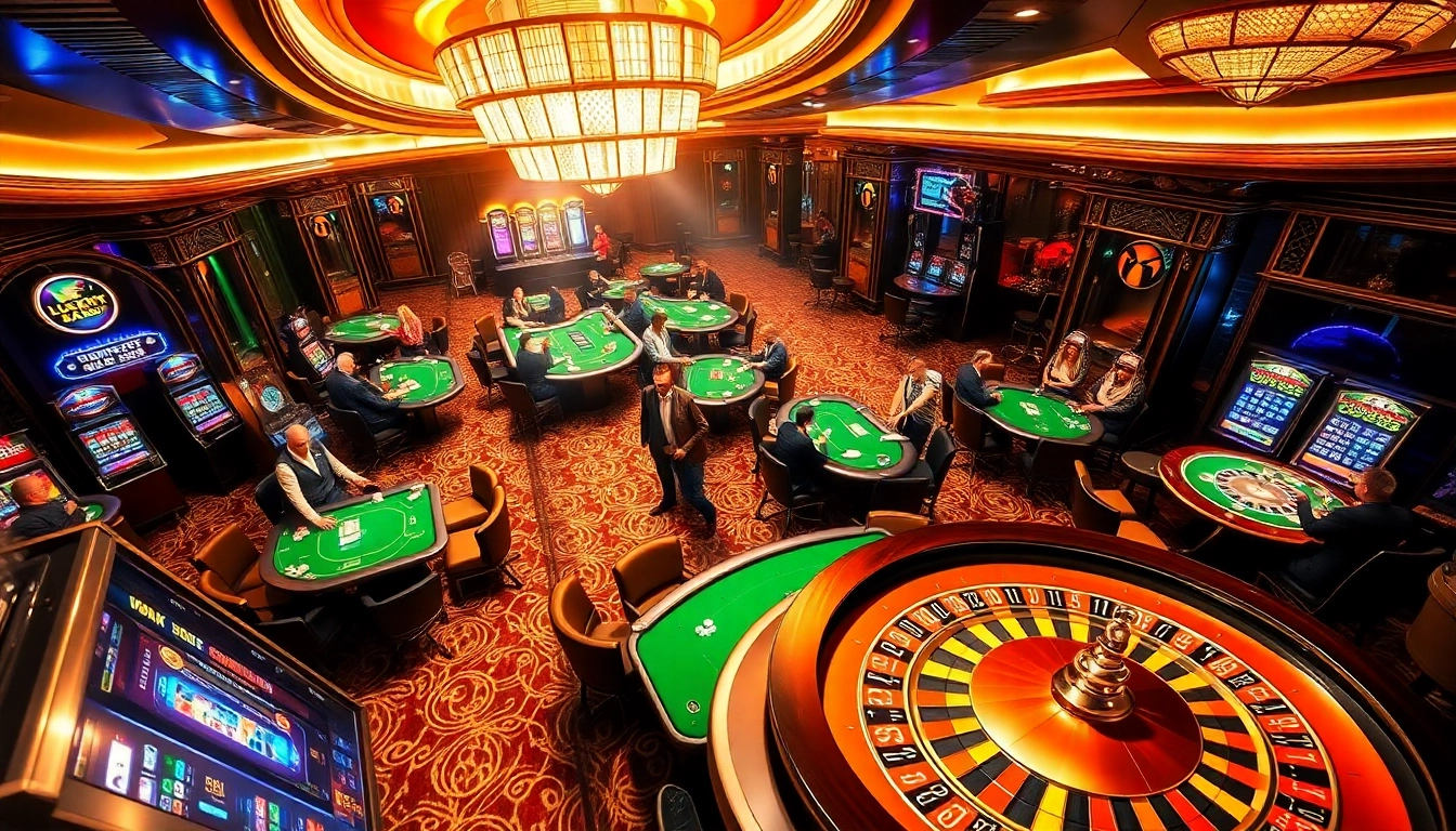 Experience the excitement of gambling with Luckywin-themed casino tables and vibrant slot machines.