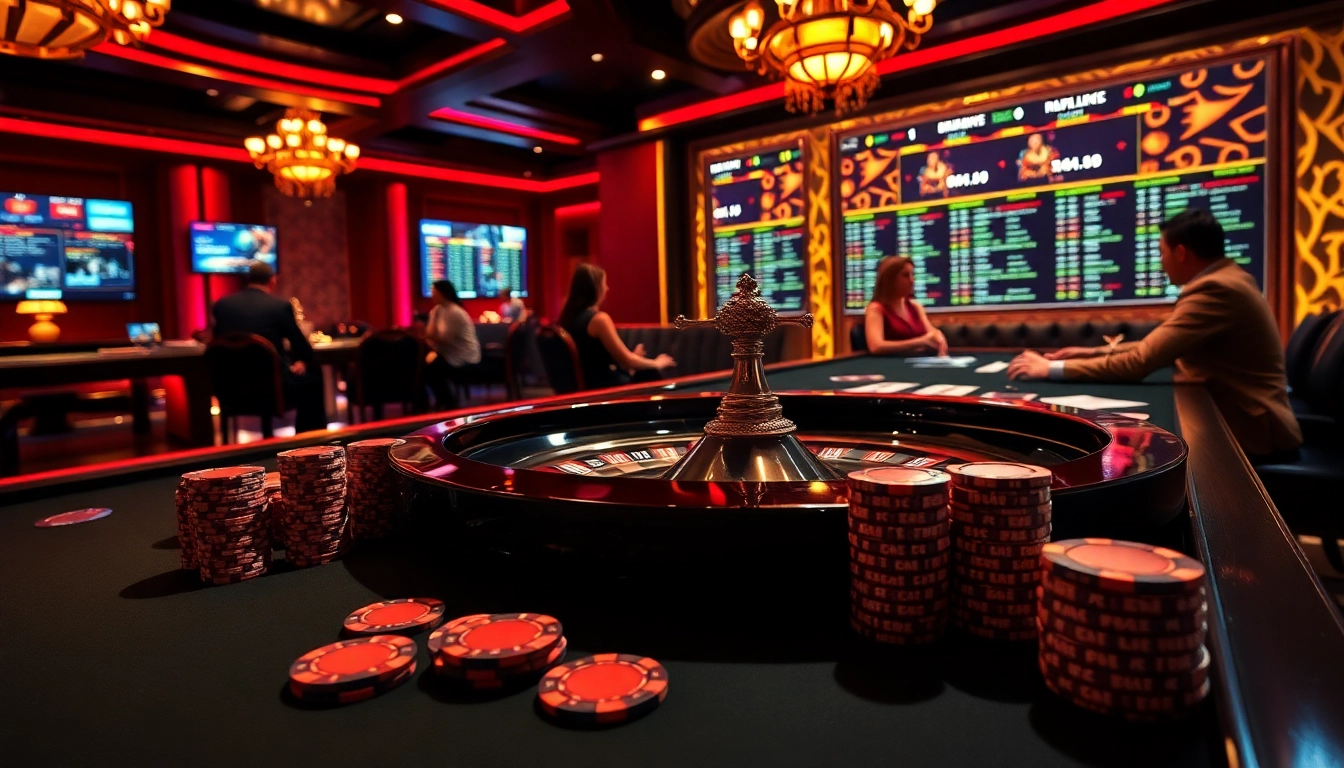 High-stakes gambling at an S8 com casino with vibrant poker chips and a roulette wheel.