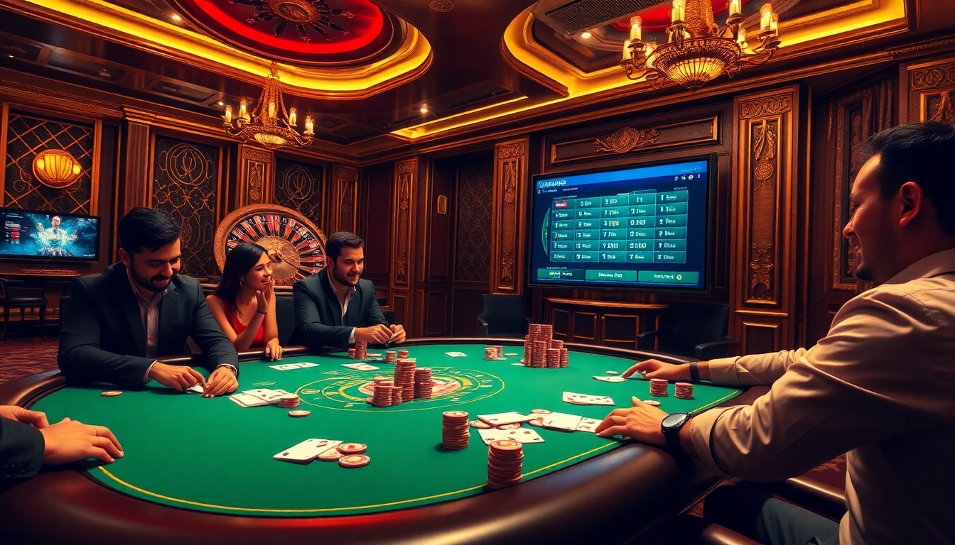 Nohuvina.com showcases a thrilling casino scene with poker tables, roulette wheels, and excited players.
