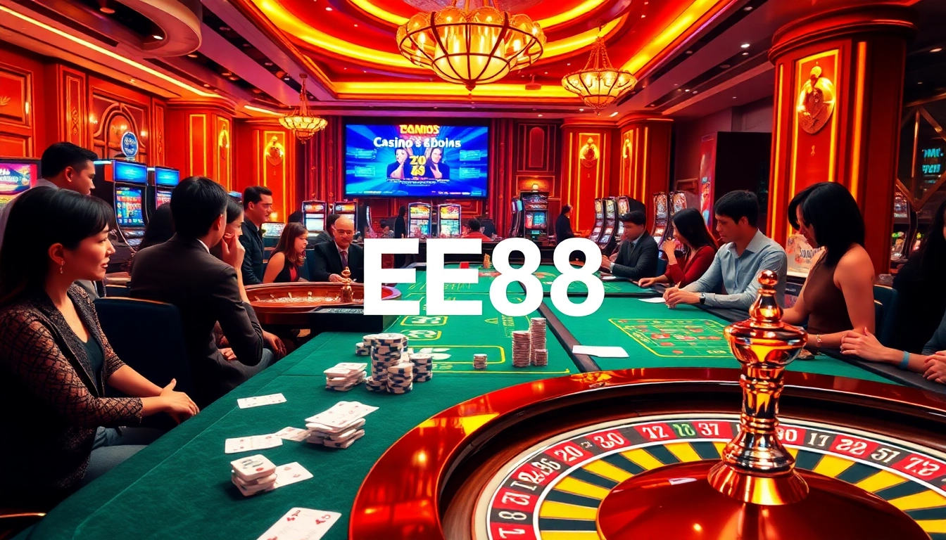 Experience the excitement at Nhà cái EE88 with vibrant casino tables and engaging gaming action.