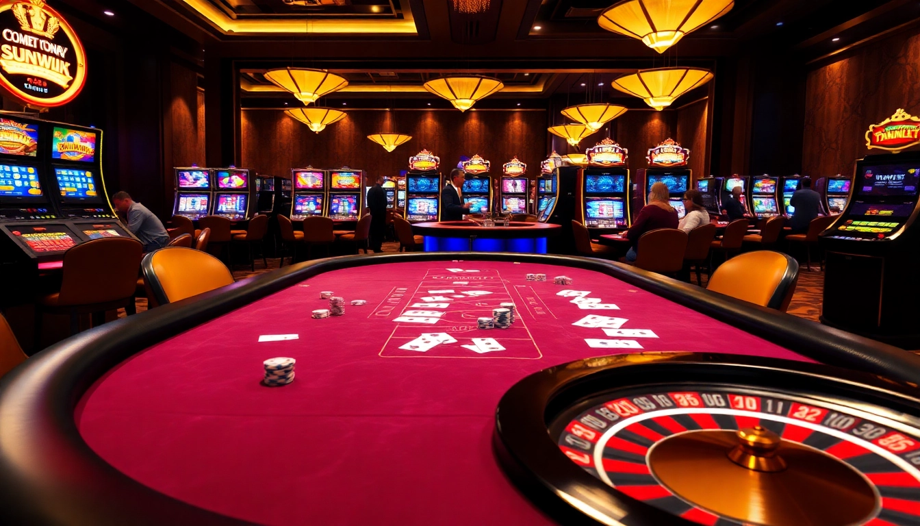 Engage with intense gameplay at Sunwin’s high-energy casino table featuring poker chips and dealers.