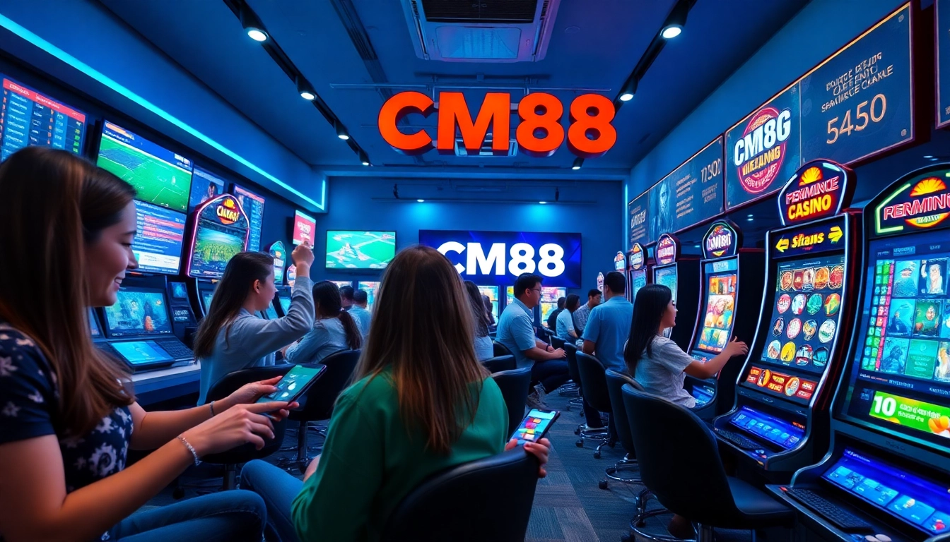 Engaged players enjoying the CM88 online gambling experience on digital devices with vibrant gaming options.
