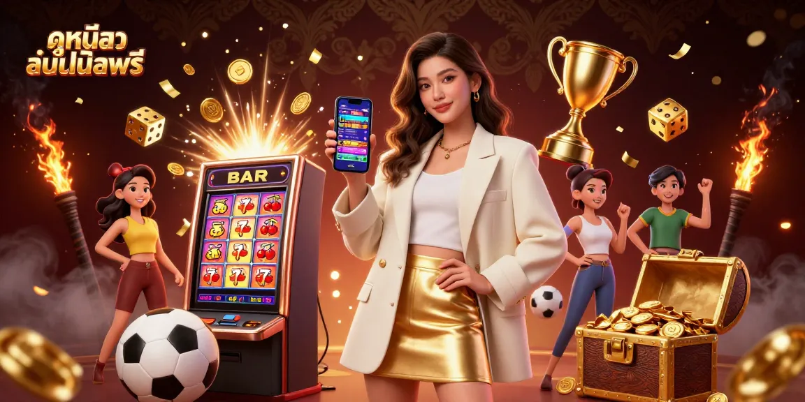 Experience ดูหนังออนไลน์ฟรี with a vibrant 3D scene showcasing casino fun and excitement in a dynamic setting.