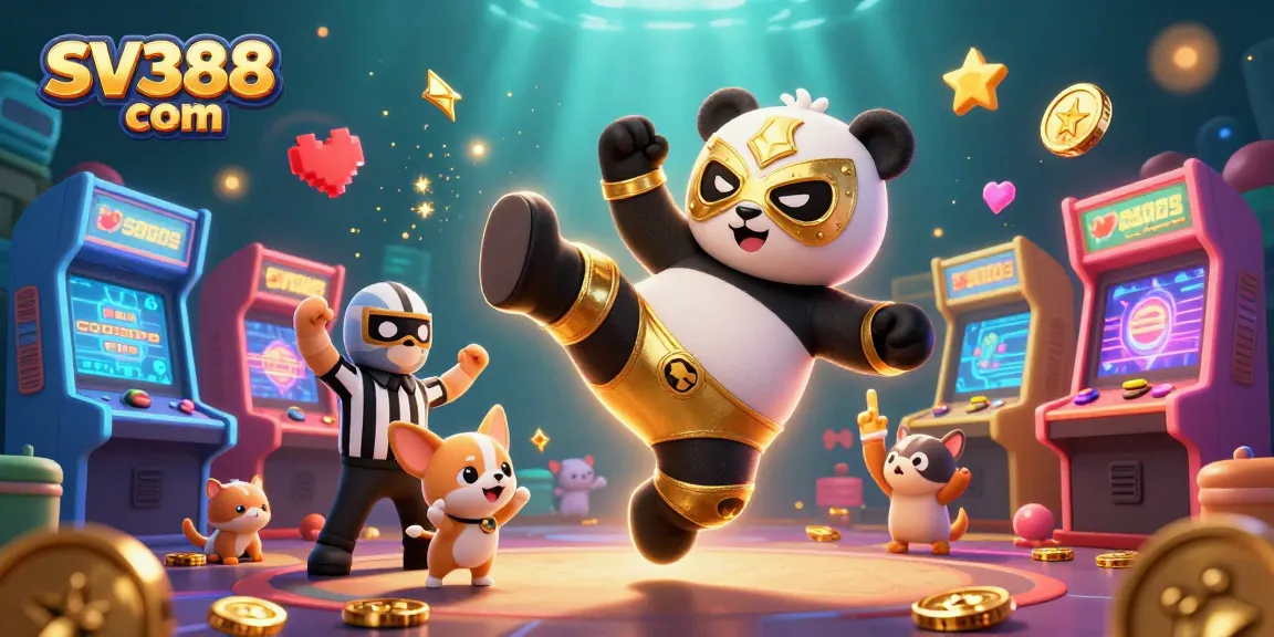 Experience thrilling online action at SV388 com with a lively casino scene featuring fun animal characters and gaming elements.
