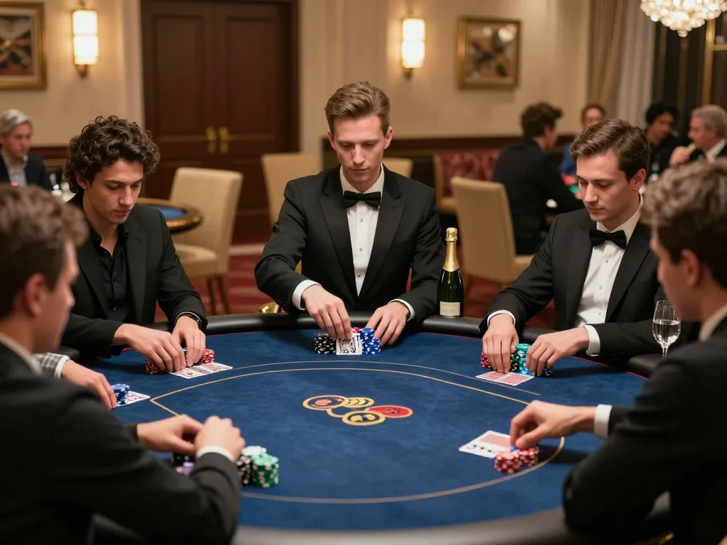 FLY 88 players strategy at an exclusive poker game under soft lighting, creating an intense atmosphere.