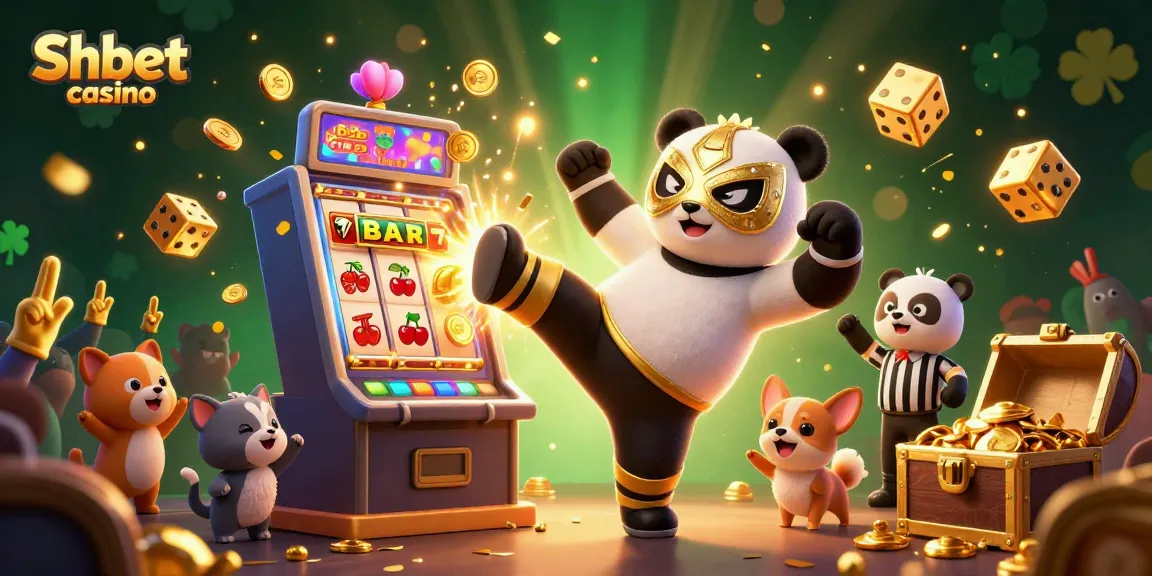 Engage in thrilling gameplay at Shbet casino with a vibrant 3D scene featuring excitement and jackpots.