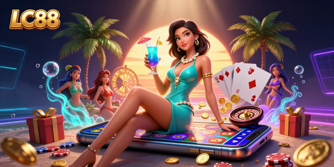 Experience thrilling gaming at LC88 with vibrant casino elements and engaging characters.
