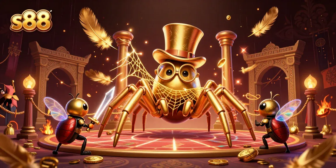 S88 players engage in exciting casino adventures with a golden tarantula and beetle knight.