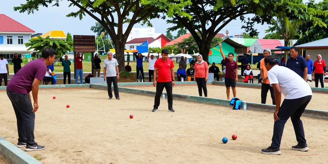 Players at fopikotagorontal.org competing in an exciting petanque match at a sunny court.
