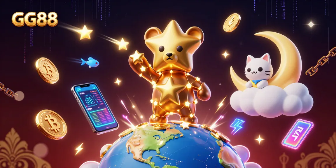 Engage with the exciting world of GG88, where a constellation bear collects coins amidst vibrant casino theme elements.