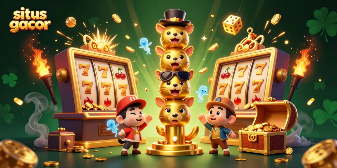 Experience the excitement of situs gacor with a dynamic scene featuring a golden totem pole and spinning slot machine.
