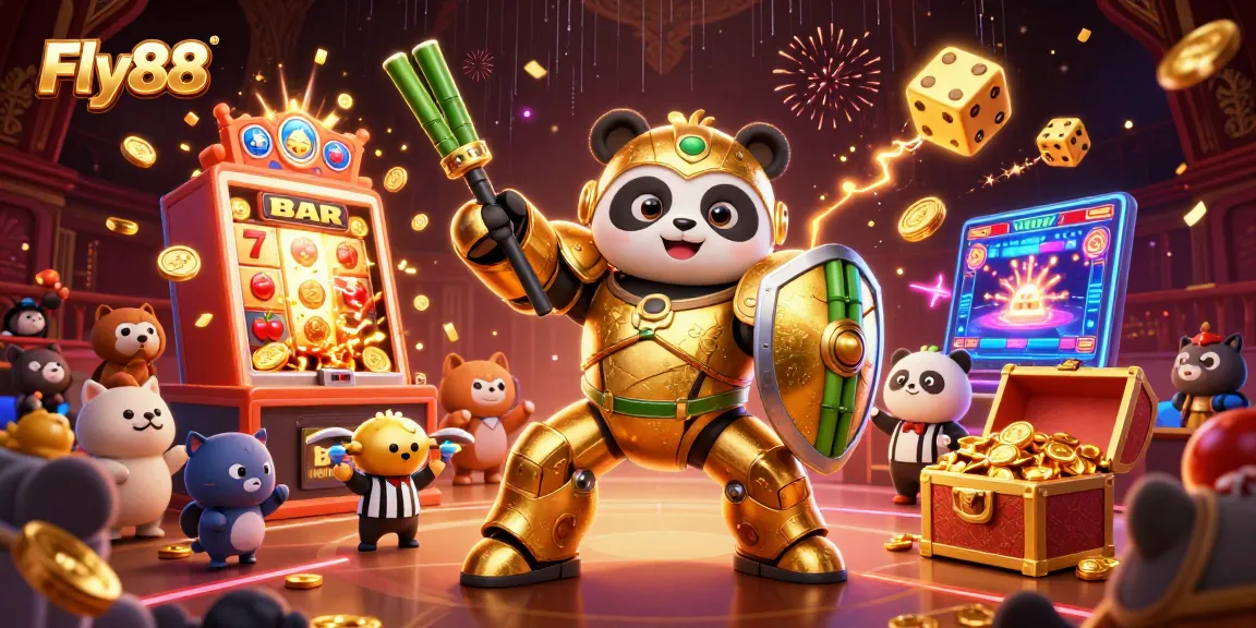 Experience the thrill of Fly88 with vibrant casino elements and cartoon characters in action.