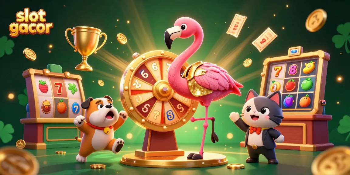 Experience the excitement of slot gacor with this festive 3D casino illustration featuring playful characters and dynamic elements.